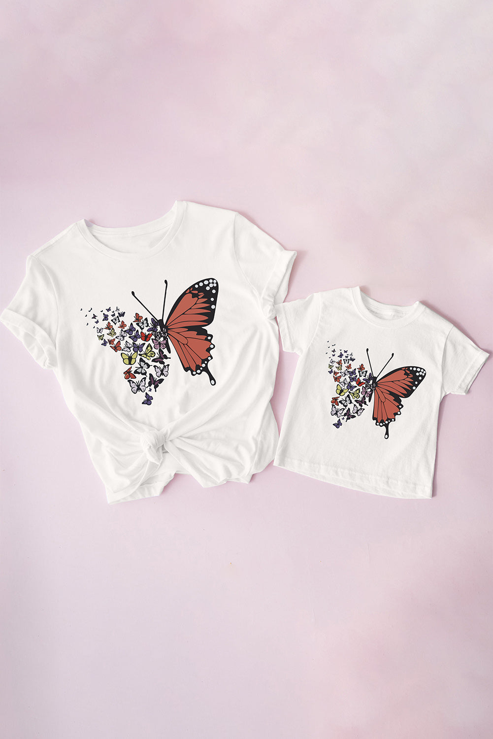 White Family Matching Butterfly Graphic Print Short Sleeve Girl's T Shirt White 95%Cotton+5%Elastane Family T-shirts JT's Designer Fashion