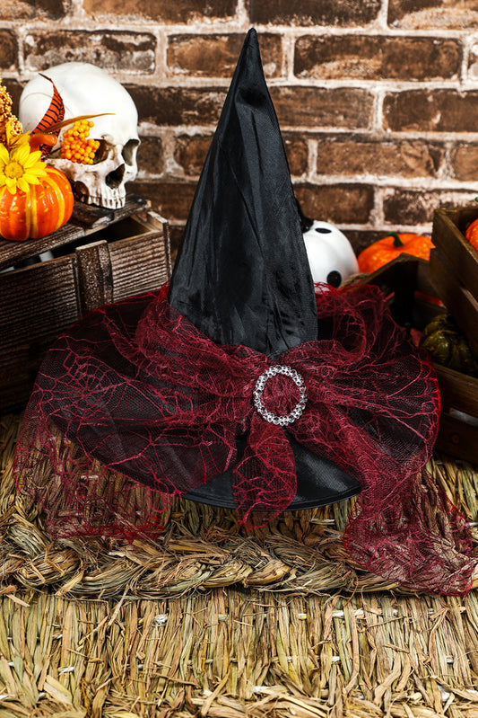Ruby Mesh Decor Pointed Halloween Witch Hat Hats & Caps JT's Designer Fashion