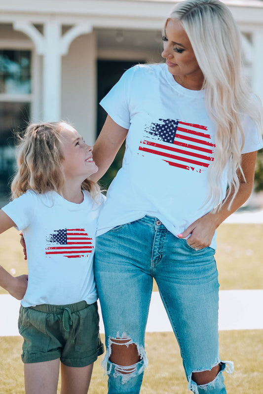 White Mother Daughter Matching Vintage Flag Tee for Mom White 95%Cotton+5%Elastane Family T-shirts JT's Designer Fashion