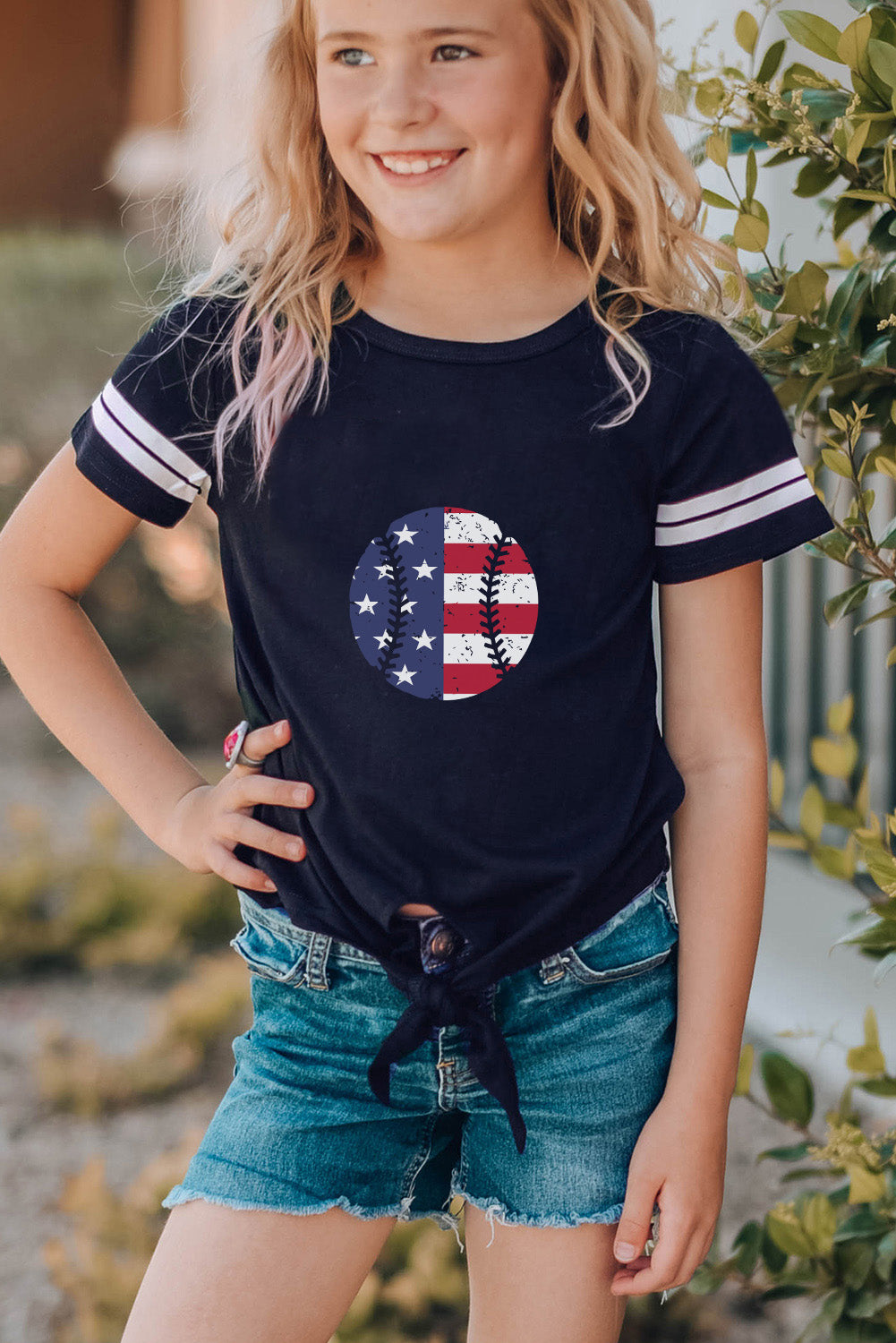 Black American Flag Baseball Graphic Print Family Matching Girl's T Shirt Family T-shirts JT's Designer Fashion