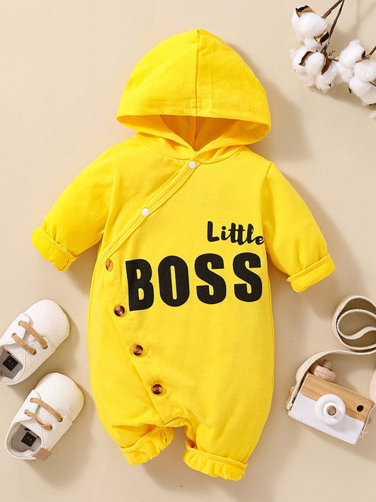 Baby LITTLE BOSS Graphic Hooded Jumpsuit Banana Yellow Baby JT's Designer Fashion