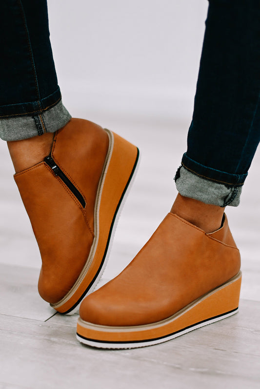 Khaki Leather Slip-on Platform Shoes Women's Shoes JT's Designer Fashion