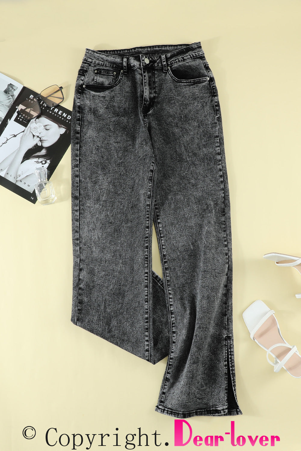 Black High Rise Slit Anklet Flare Jeans Jeans JT's Designer Fashion