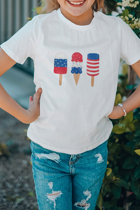 White Mother and Me Girl's American Flag Popsicle Girl's Graphic T Shirt White 95%Cotton+5%Elastane Family T-shirts JT's Designer Fashion