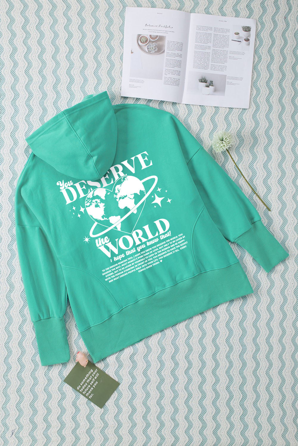 You Deserve The World Print Henley Hoodie Graphic Sweatshirts JT's Designer Fashion
