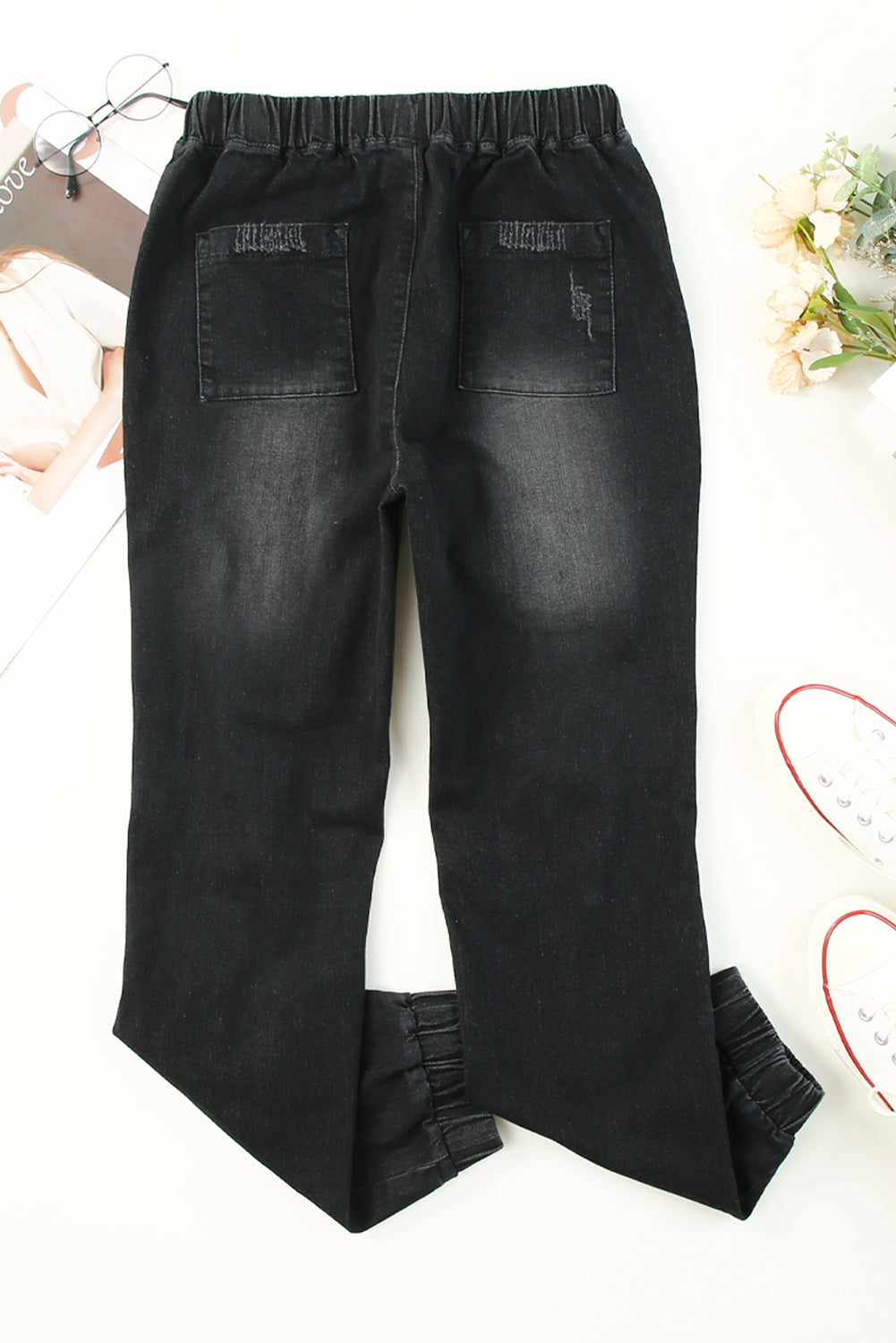 Black Pocketed Distressed Denim Jean Jeans JT's Designer Fashion