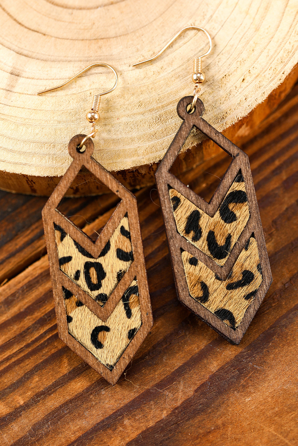 Chestnut Western Animal Print Insert Wooden Hollowed Earrings Jewelry JT's Designer Fashion
