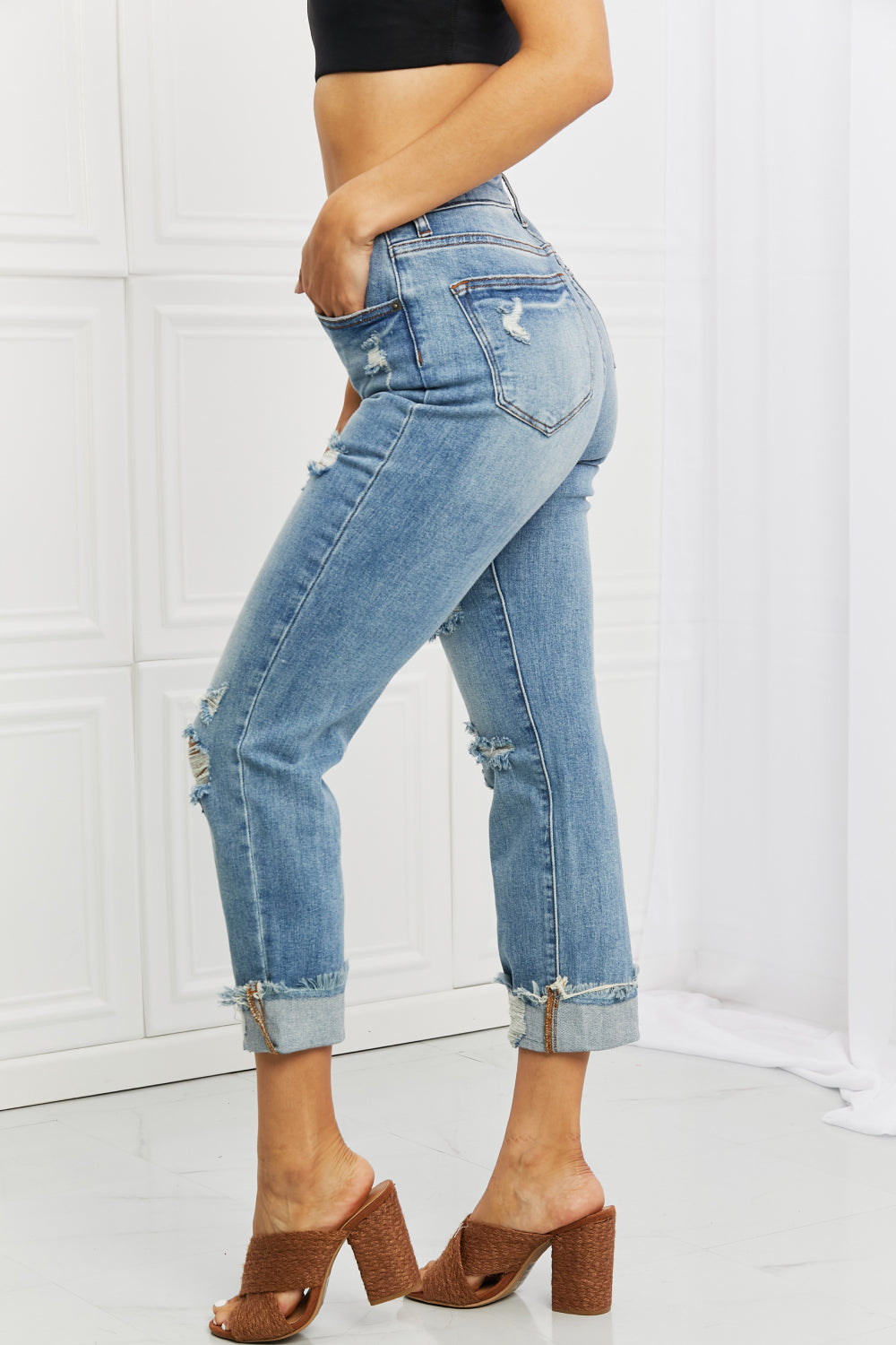 RISEN Full Size Leilani Distressed Straight Leg Jeans Jeans JT's Designer Fashion