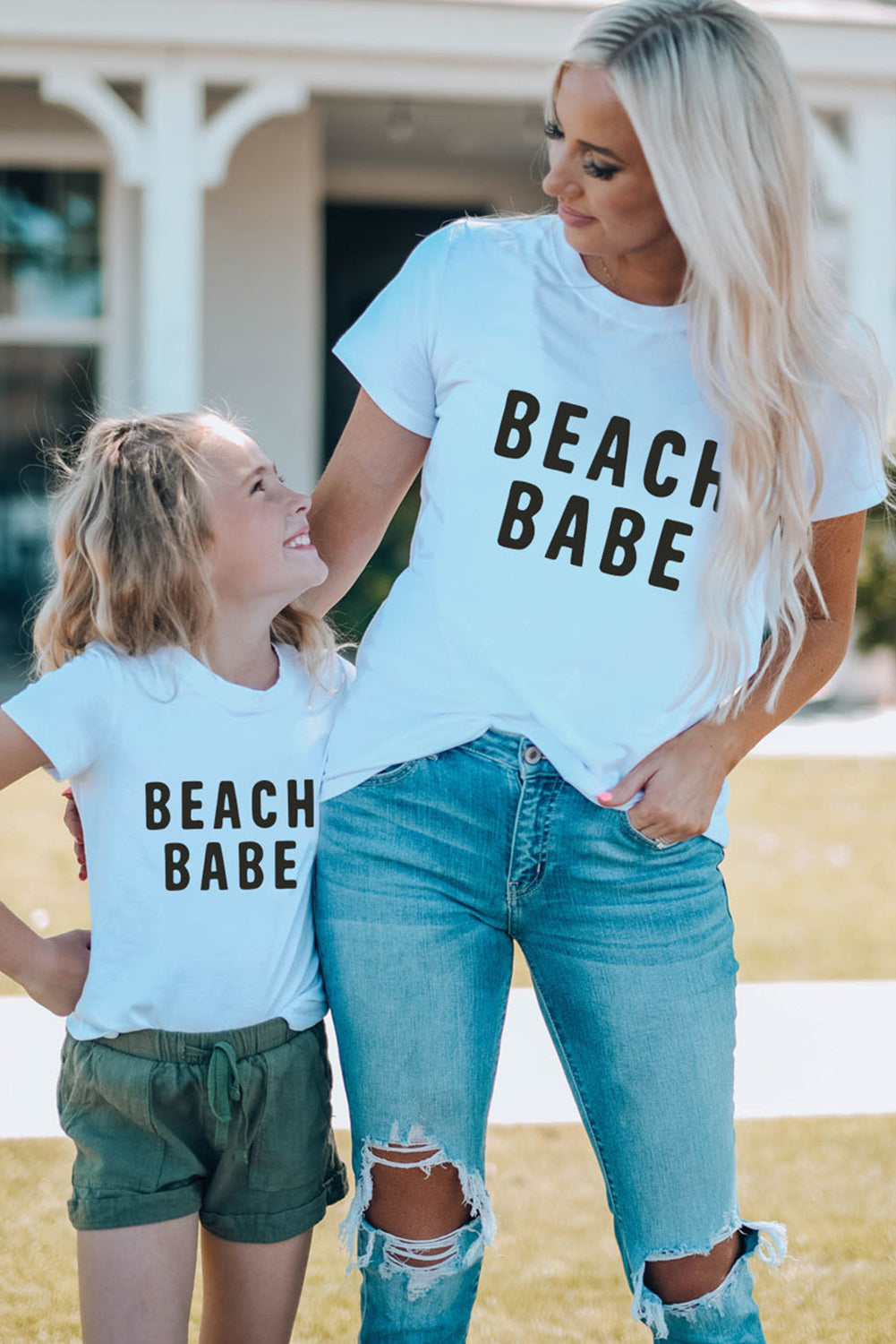 White Parent-child BEACH BABE Short Sleeve Girl's T Shirt Family T-shirts JT's Designer Fashion