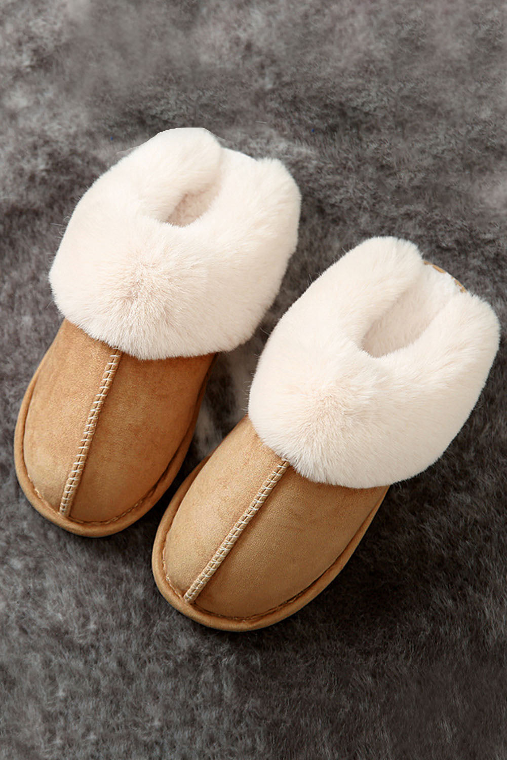 Camel Plush Suede Winter Home Slippers Slippers JT's Designer Fashion