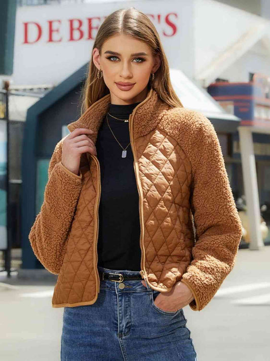 Zip-Up Raglan Sleeve Jacket Camel Coats & Jackets JT's Designer Fashion