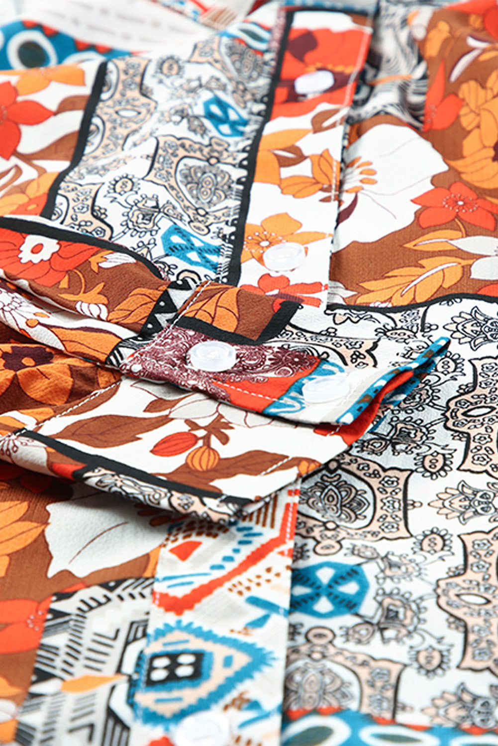 Multicolor Boho Patchwork Print Flowy Long Sleeve Kimono Kimonos JT's Designer Fashion