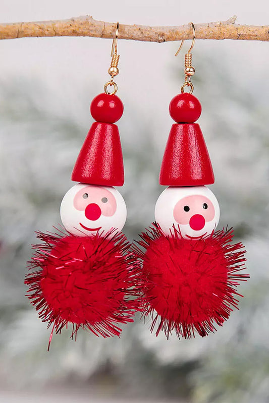 Fiery Red Christmas Glitter Elves Pom-Pom Earrings Jewelry JT's Designer Fashion