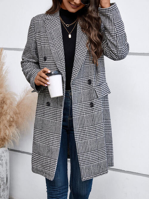 Houndstooth Laper Collar Buttoned Coat Coats & Jackets JT's Designer Fashion