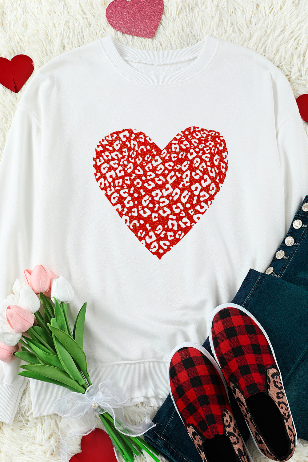 Beige Valentine's Day Heart Graphic Pullover Sweatshirt Graphic Sweatshirts JT's Designer Fashion