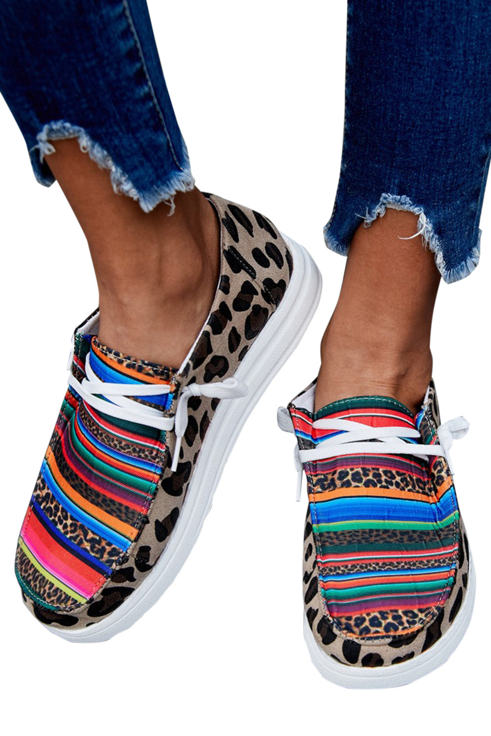 Serape Leopard Print Flat Slip-on Lace-up Shoes Women's Shoes JT's Designer Fashion