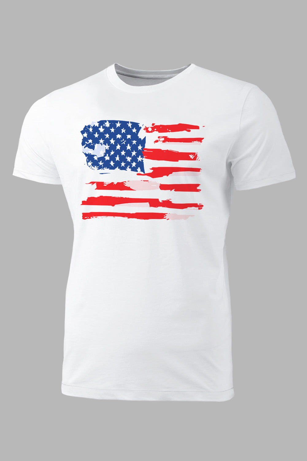 White Distressed American Flag Graphic Print Men's T Shirt White 62%Polyester+32%Cotton+6%Elastane Men's Tops JT's Designer Fashion
