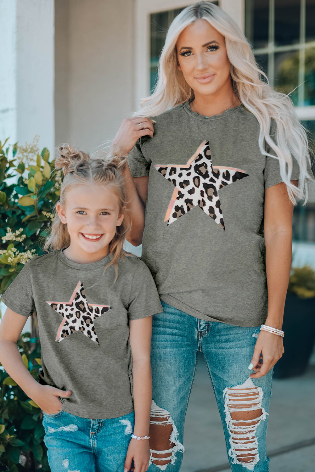 Gray Leopard Star Print Kid's Short Sleeve T-Shirt Family T-shirts JT's Designer Fashion