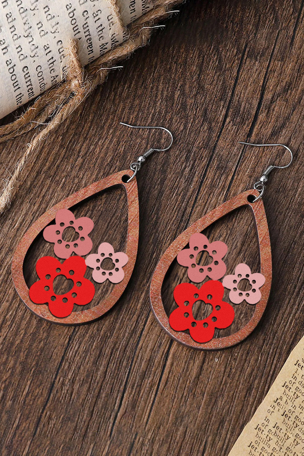 Pink Hollow-out Flower Drop Earrings Jewelry JT's Designer Fashion