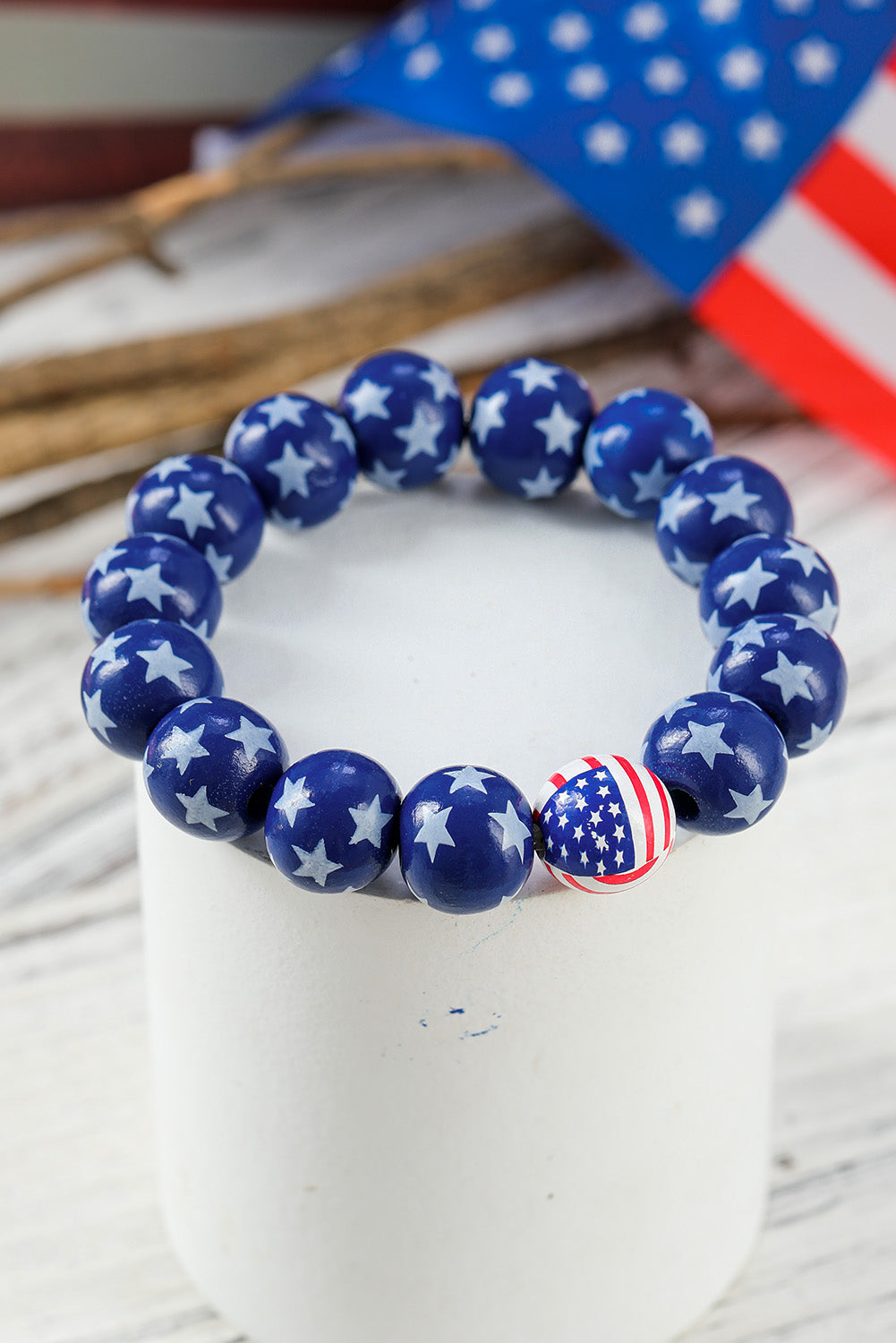 Blue American Flag Accent Starry Beading Bracelet Jewelry JT's Designer Fashion