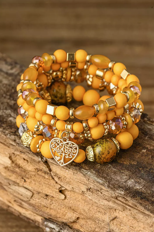 Vitality Orange Crystal Beading Heart Pendant Multi-layer Bracelet Jewelry JT's Designer Fashion