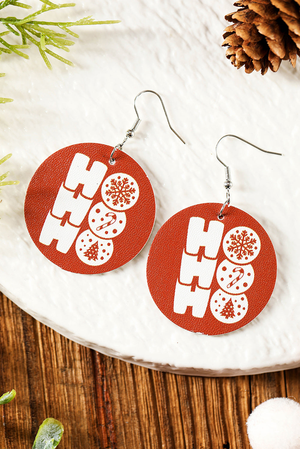 Fiery Red Christmas Pattern PU Leather Drop Earrings Jewelry JT's Designer Fashion