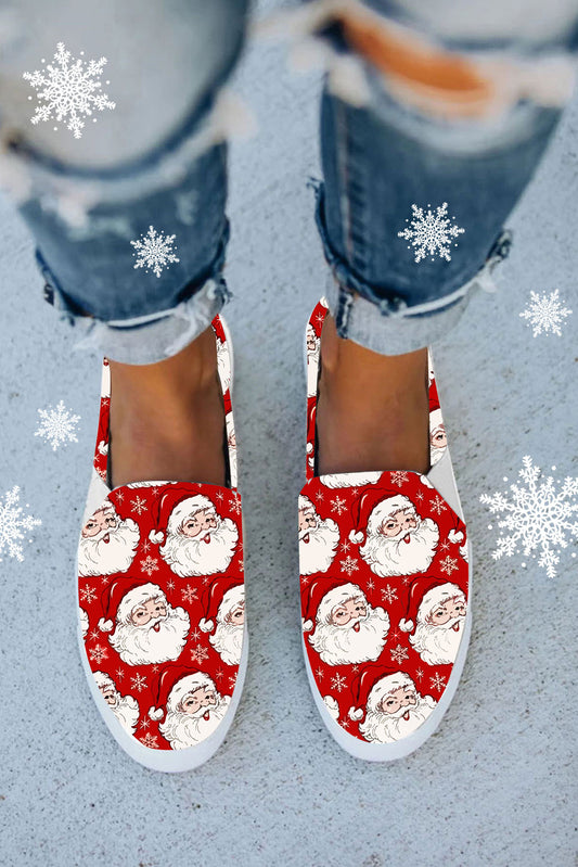 Red Santa Claus Print Slip-on Canvas Flats Women's Shoes JT's Designer Fashion