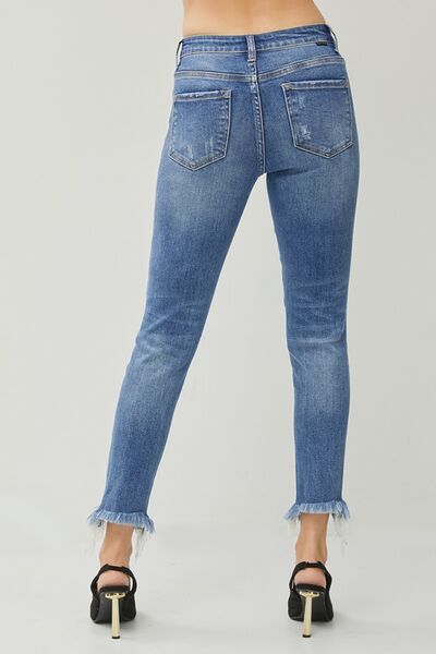 RISEN Distressed Frayed Hem Slim Jeans Jeans JT's Designer Fashion
