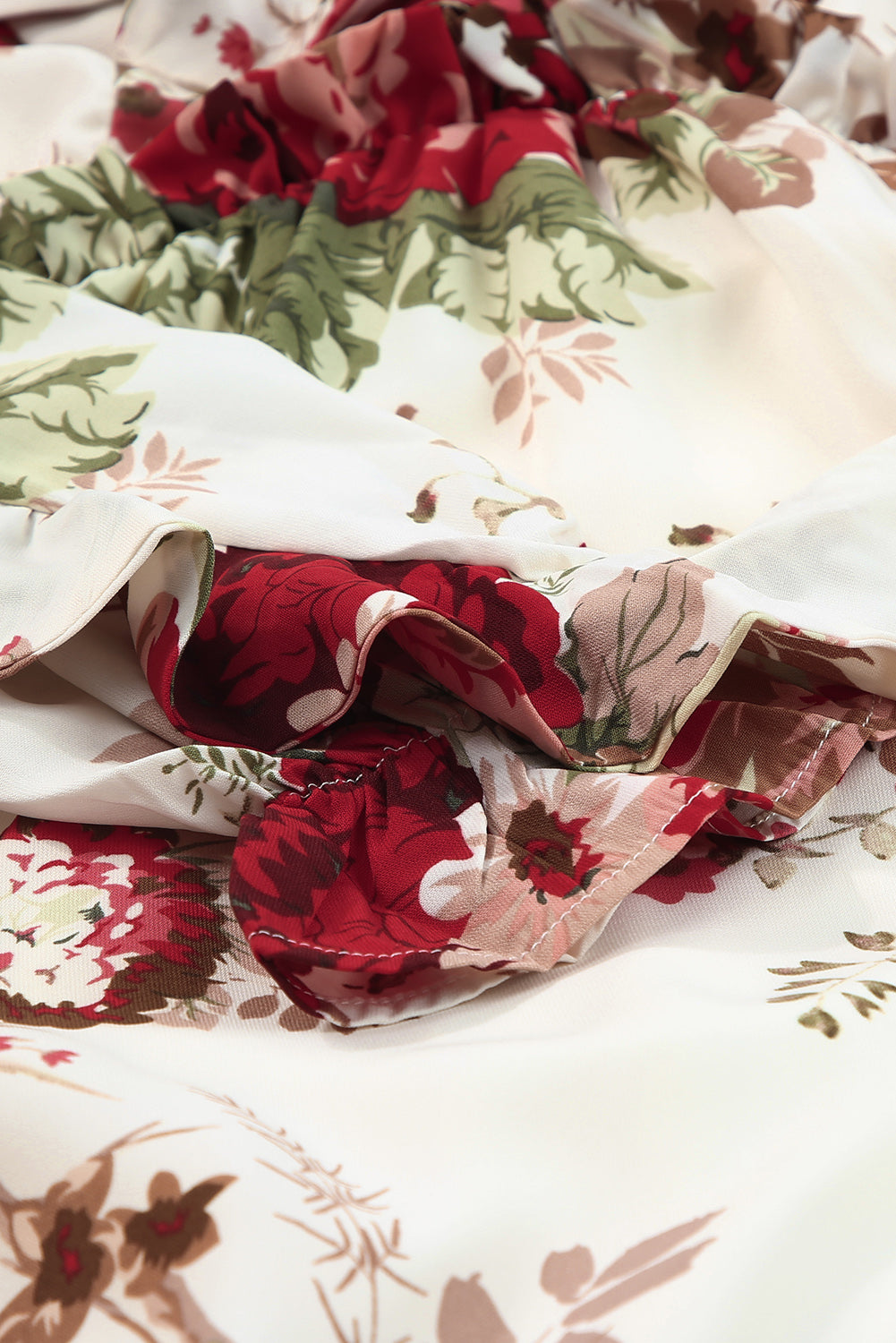 Apricot Hollow-out Shoulder Ruffle Floral Dress Floral Dresses JT's Designer Fashion