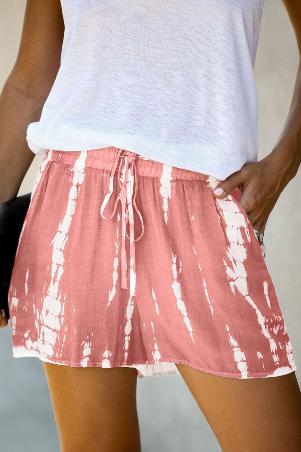 Pink Tie Dye Drawstring Casual Shorts Casual Shorts JT's Designer Fashion