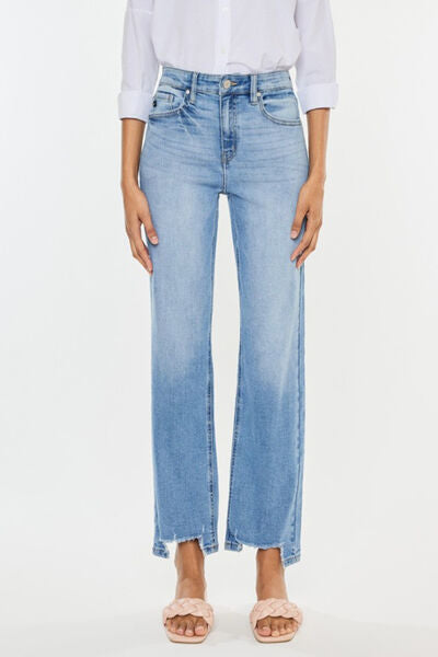 Kancan High Waist Raw Hem Straight Jeans Medium Jeans JT's Designer Fashion