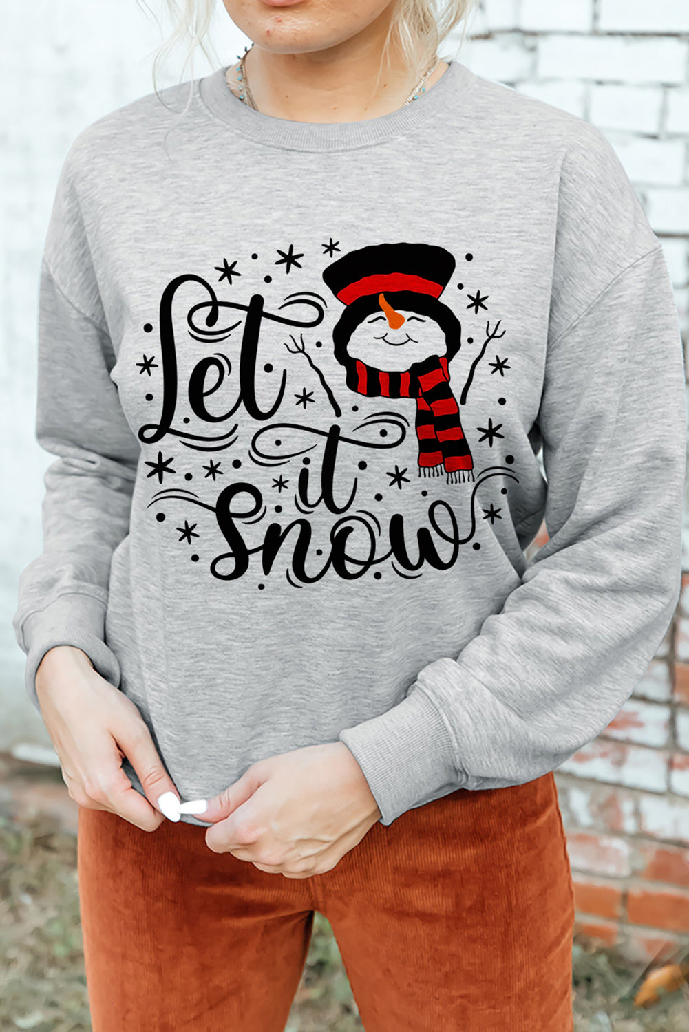 Gray Let it Snow Snowman Graphic Sweatshirt Graphic Sweatshirts JT's Designer Fashion