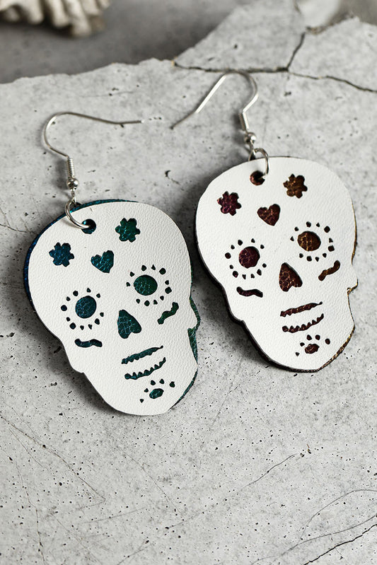 Bright White Sugar Skull Contrast Pendant Halloween Earrings Jewelry JT's Designer Fashion