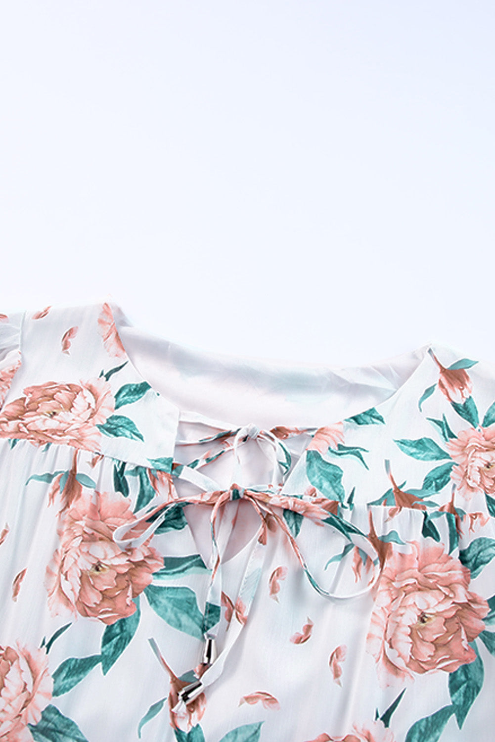 White Loose Bubble Sleeves Floral Print Dress Floral Dresses JT's Designer Fashion