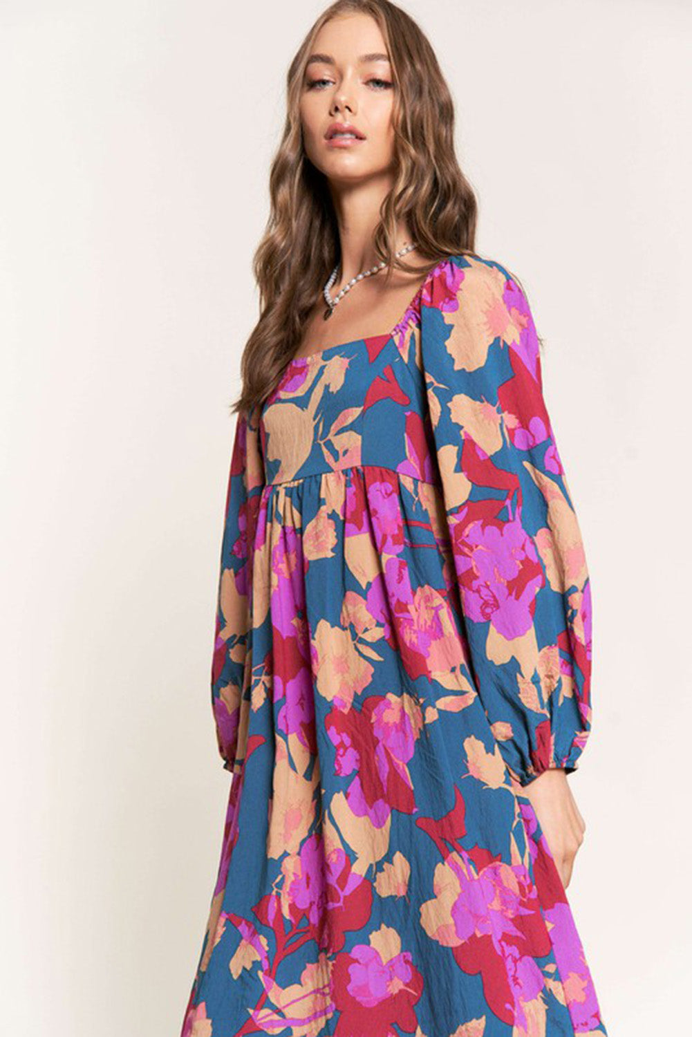 Multicolour Square Neck High Waist Ruffled Floral Dress Dresses JT's Designer Fashion