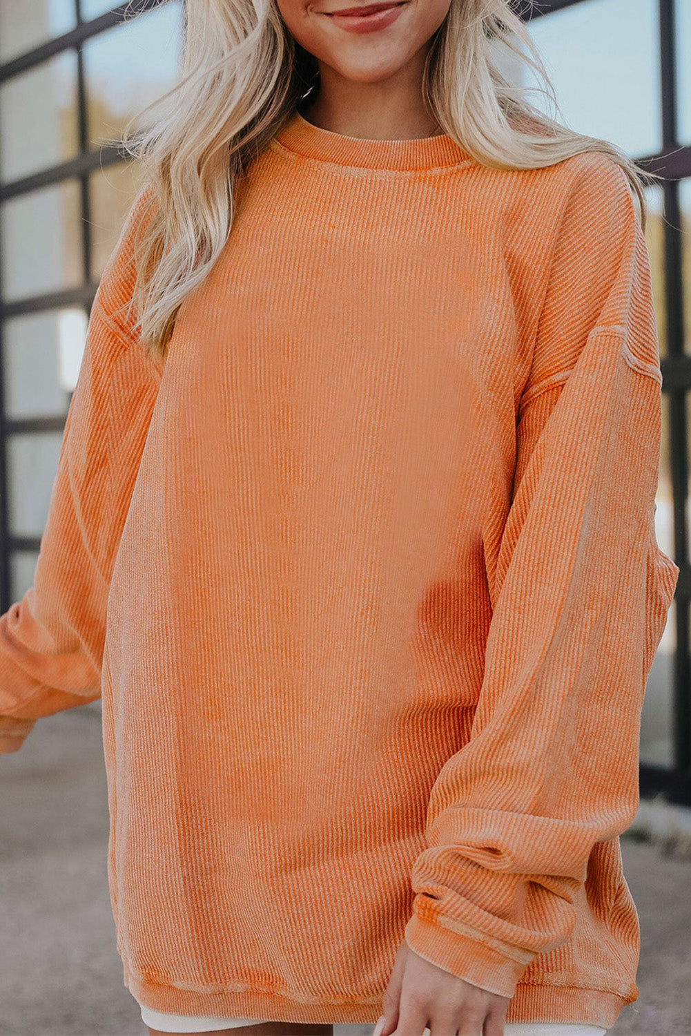 Orange Ribbed Corded Oversized Sweatshirt Sweatshirts & Hoodies JT's Designer Fashion
