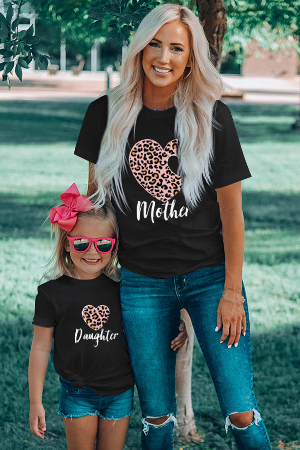 Black Leopard Heart Daughter Graphic Tee Family T-shirts JT's Designer Fashion