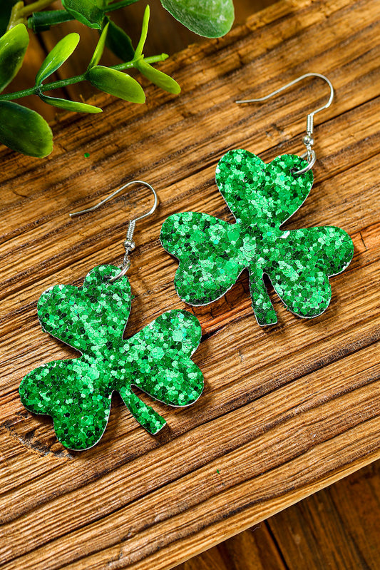 Green St. Patricks Day Sequin Clover Earrings Jewelry JT's Designer Fashion