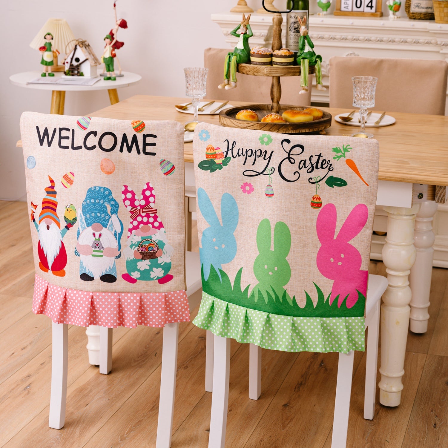 Easter Polka Dot Pleated Hem Chair Cover Home Decor JT's Designer Fashion