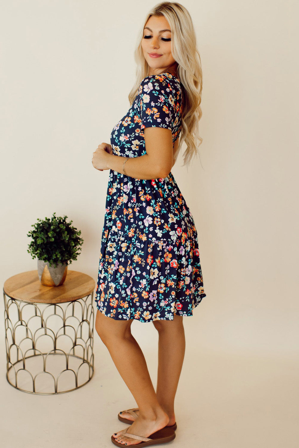 Blue Short Sleeve A-line Floral Dress Pre Order Dresses JT's Designer Fashion