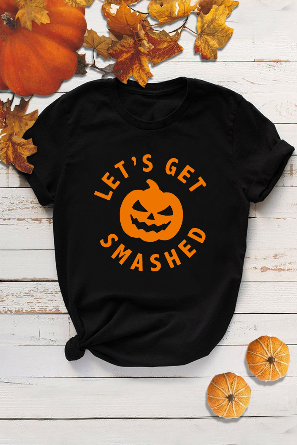 Black LET'S GET SMASHED Halloween Pumpkin Face Graphic Tee Graphic Tees JT's Designer Fashion