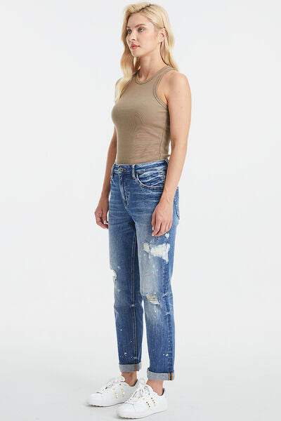 BAYEAS Full Size High Waist Distressed Paint Splatter Pattern Jeans Jeans JT's Designer Fashion