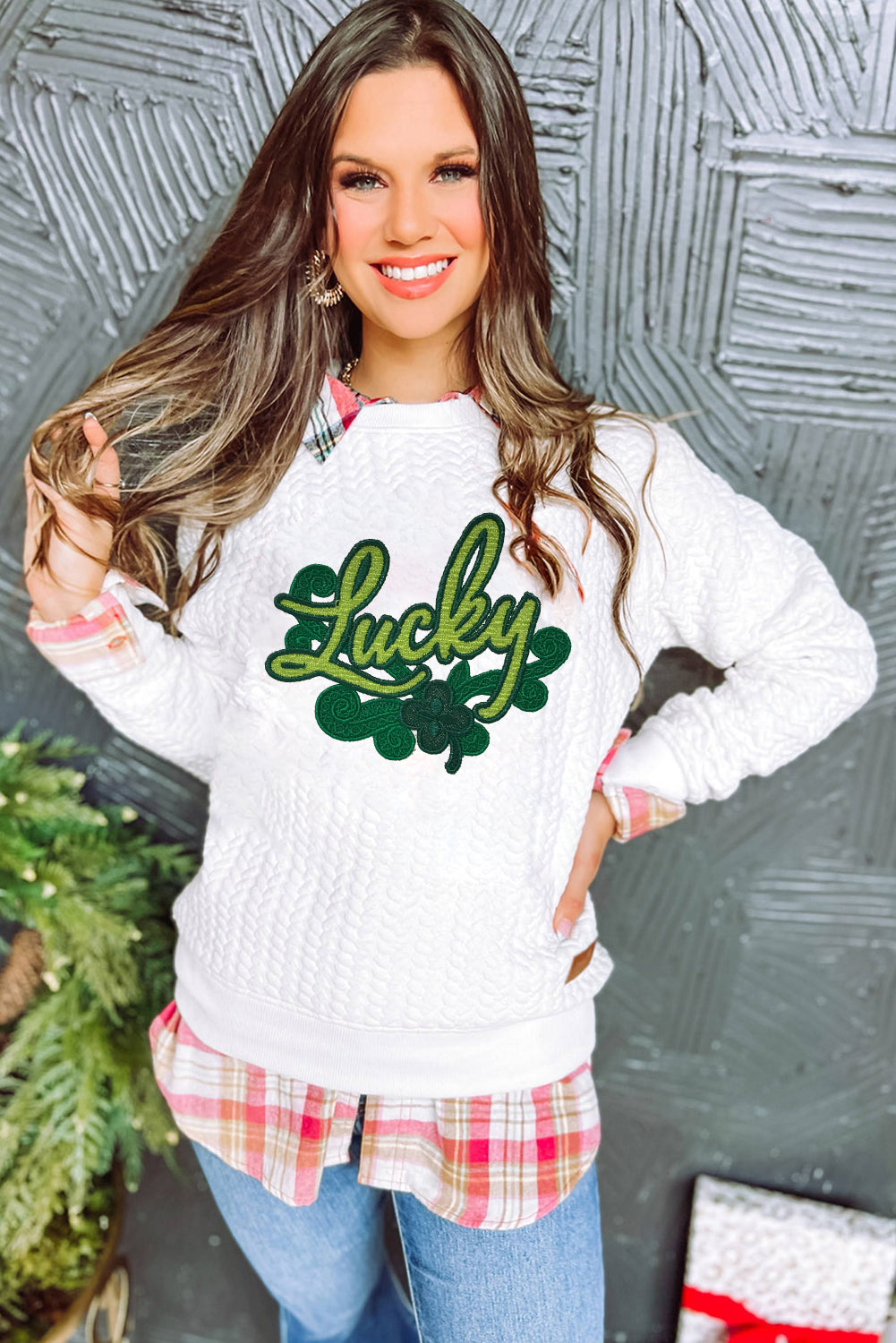 White Merry And Bright Cable Knit Pullover Sweatshirt Pre Order Sweatshirts & Hoodies JT's Designer Fashion