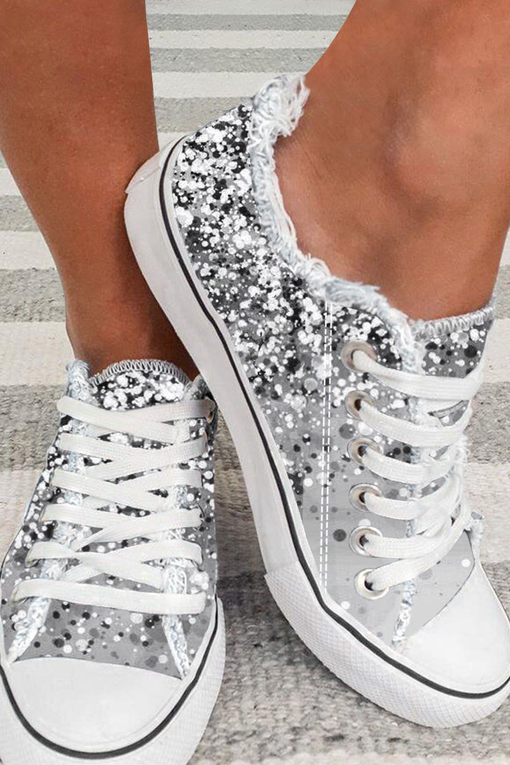 Silver Shiny Printed Ombre Lace-up Shoes Women's Shoes JT's Designer Fashion