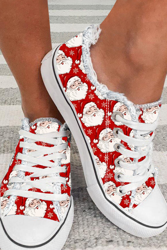 Red Santa Claus Snowflake Print Flat Canvas Shoes Women's Shoes JT's Designer Fashion