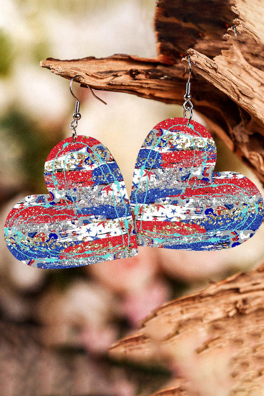 Multicolor Shade Of American Flag Heart Shape Dangle Earrings Jewelry JT's Designer Fashion