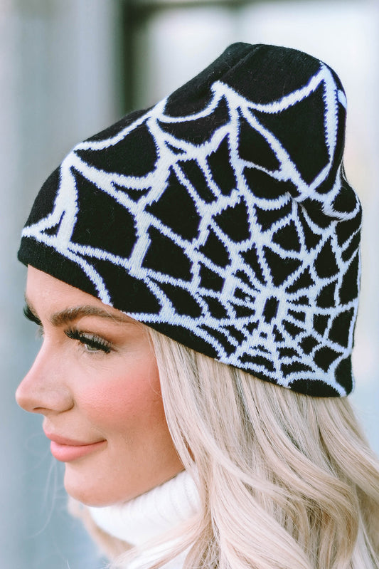 Black Halloween Cobweb Pattern Woolen Hat Hats & Caps JT's Designer Fashion