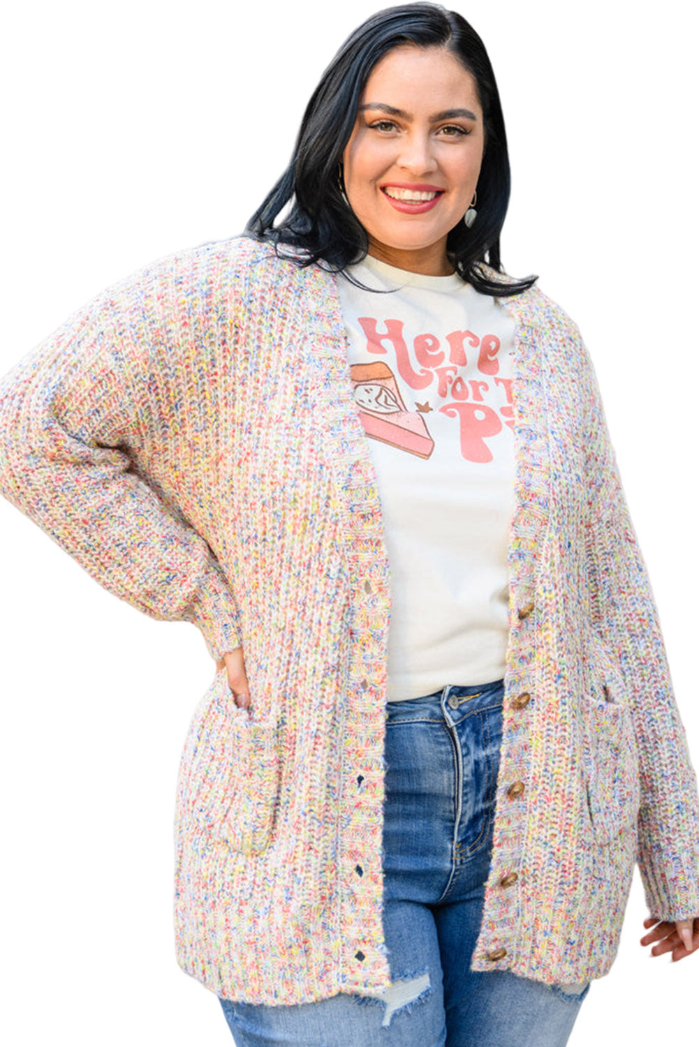 Apricot Knitted Buttoned Plus Size Cardigan Plus Size JT's Designer Fashion