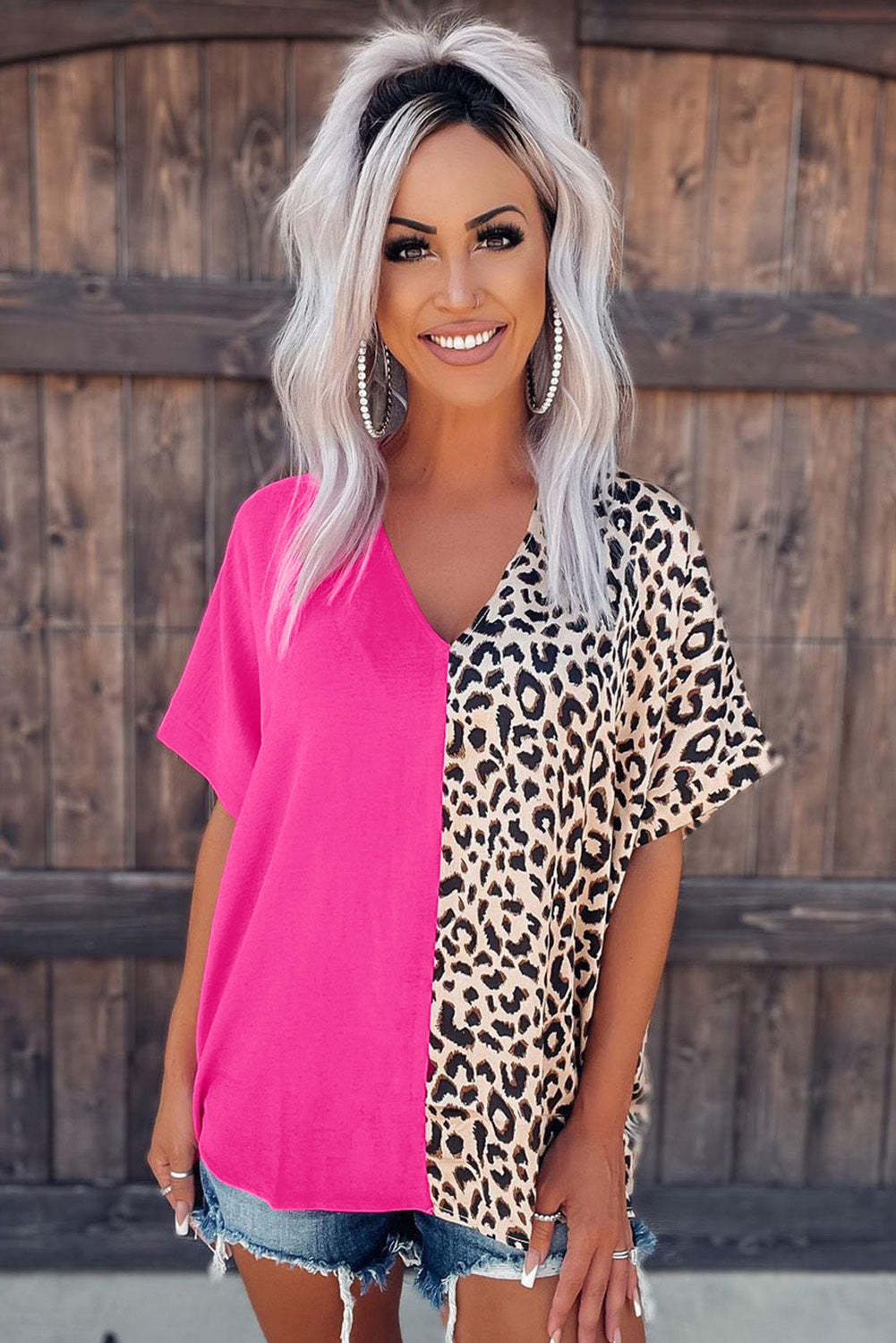 Barbie Style Rose Contrast Leopard Color Block Blouse Blouses & Shirts JT's Designer Fashion