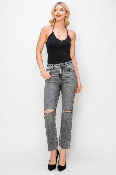 RISEN High Waist Distressed Straight Jeans Jeans JT's Designer Fashion